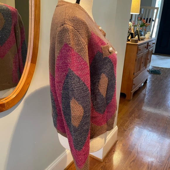 SHEIN Cardigan Size Large Pretty Button Detail Brien Pink Blue Pattern Shimmer - Picture 9 of 11